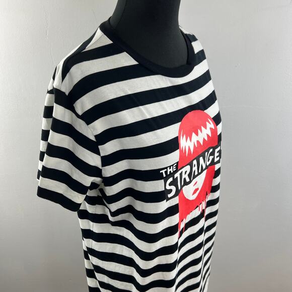 Dolls Kill x Emily the Strange Tee Black White Stripe Cotton Blend Short Sleeve - Picture 4 of 8